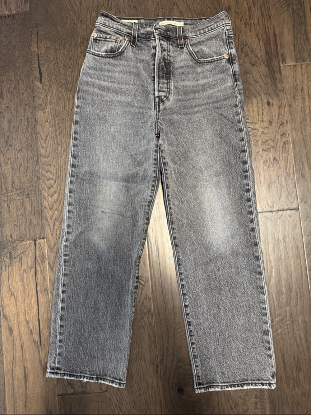 High-Rise Straight Leg Gray Denim Jeans